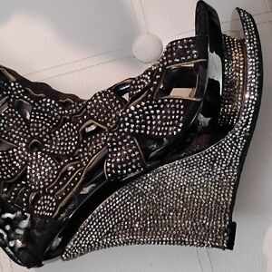 Glamorous Black and Silver Rhinestone Wedges